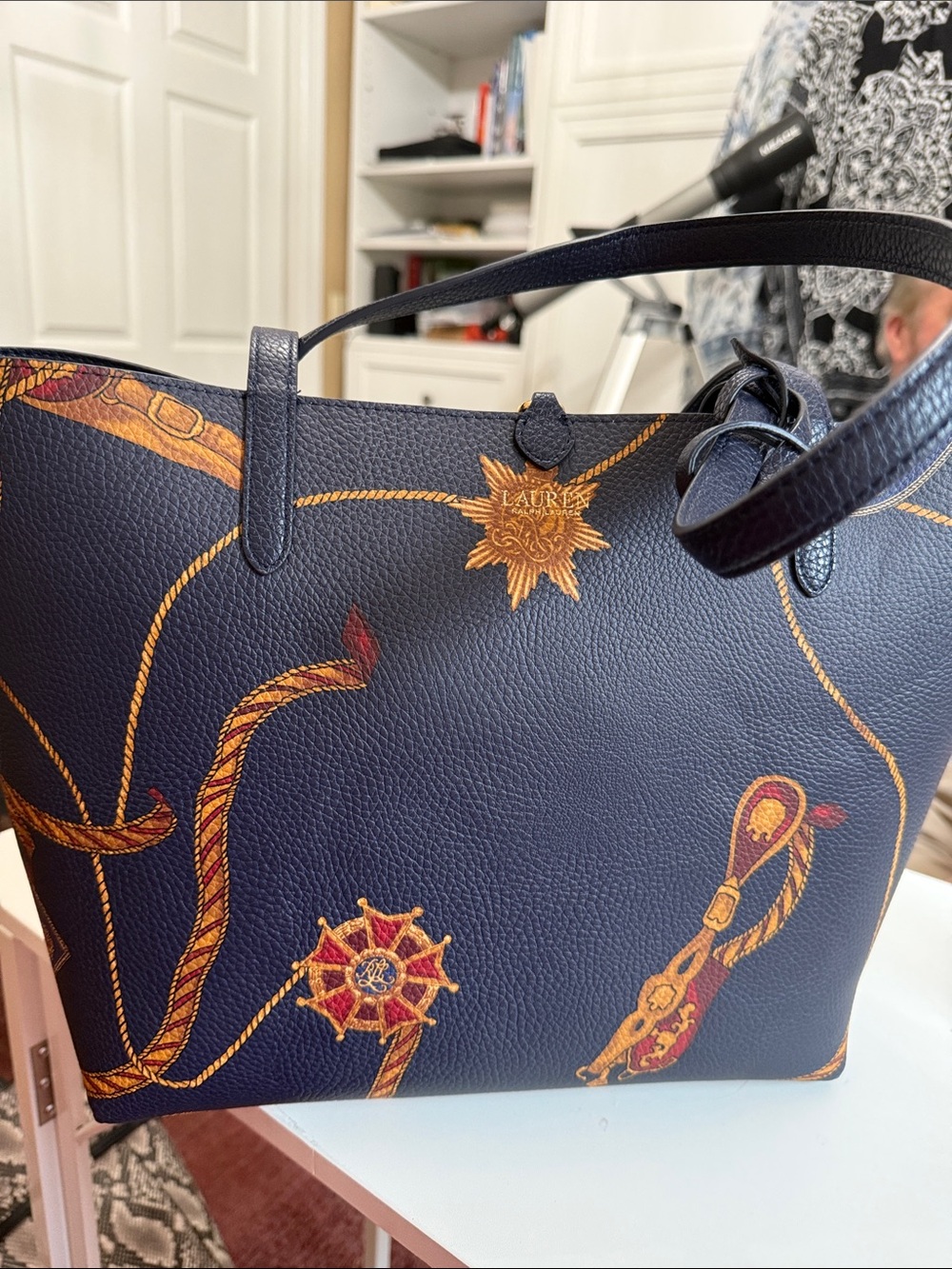 Lauren Ralph Lauren 16x10” navy nautical tote 16” x 10”.   Cosmetic bag. NWOT - Picture 5 of 9